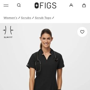 Figs Black Inala Slim Women's V-Neck Top  Xs